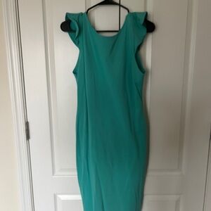 Fashion Nova Teal Ruffle Sleeve Midi Dress